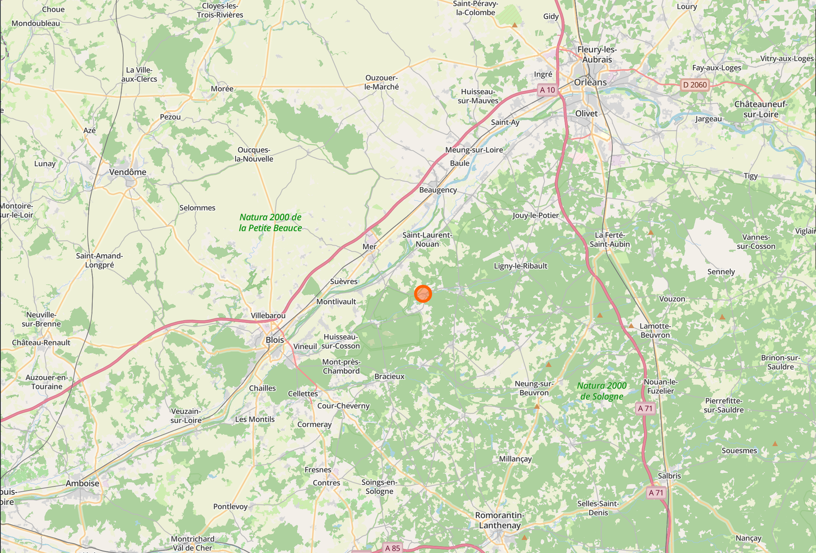 Situation du gîte Le Bois Nillon à Crouy-sur-Cosson, entre Chambord, Beaugency et Blois
